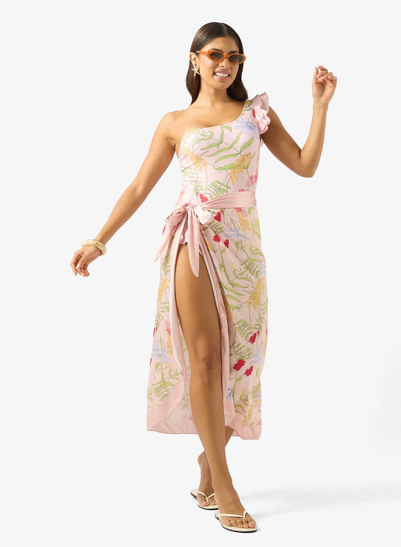 ELLA One Shoulder Printed Swimsuit With Sarong - Image 5